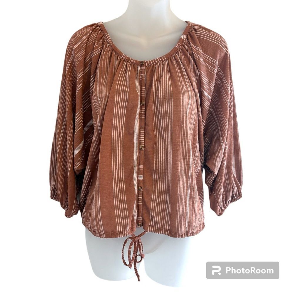 Liberty Love Pink Striped Peasant Top Size Large
